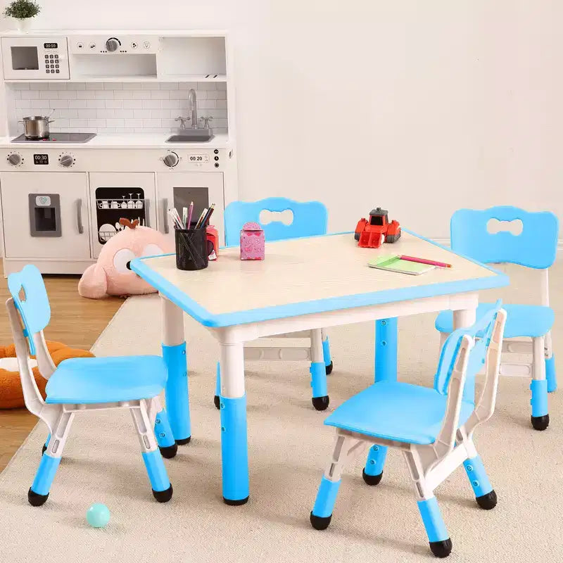 Tavolo e 4 Sedie Regolabili per Bambini – Antiscivolo, Resistente ai Graffi, Scrivania Multiuso per [Attività] – Età