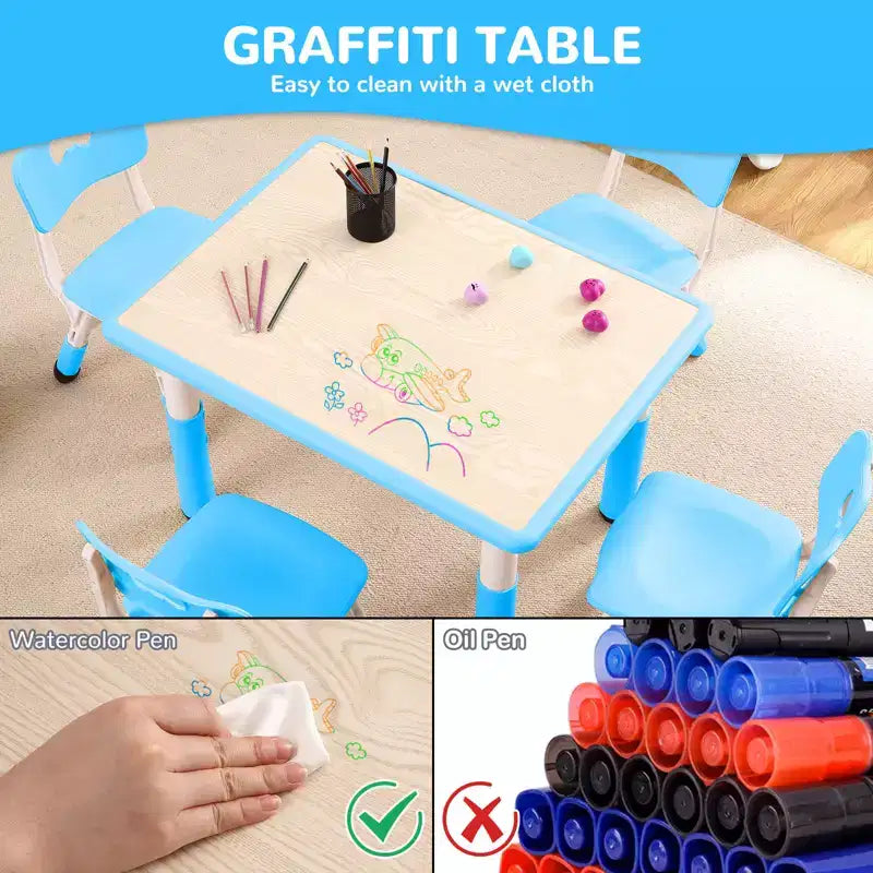 Tavolo e 4 Sedie Regolabili per Bambini – Antiscivolo, Resistente ai Graffi, Scrivania Multiuso per [Attività] – Età