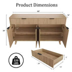Credenza a buffet da 60'' con 2 cassetti e 4 ante a onda, ripiani regolabili, mobile contenitore per sala da pranzo, soggiorno o cucina