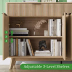 Credenza a buffet da 60'' con 2 cassetti e 4 ante a onda, ripiani regolabili, mobile contenitore per sala da pranzo, soggiorno o cucina