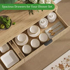 Credenza a buffet da 60'' con 2 cassetti e 4 ante a onda, ripiani regolabili, mobile contenitore per sala da pranzo, soggiorno o cucina