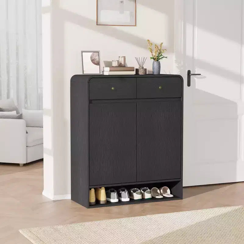 31.5 Narrow Freestanding Shoe Storage Cabinet with Adjustable Shelves, 2 Drawers & Bottom Shelf, Entryway Organizer for Hallway & Living Room