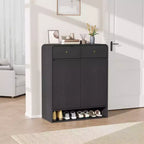 31.5 Narrow Freestanding Shoe Storage Cabinet with Adjustable Shelves, 2 Drawers & Bottom Shelf, Entryway Organizer for Hallway & Living Room