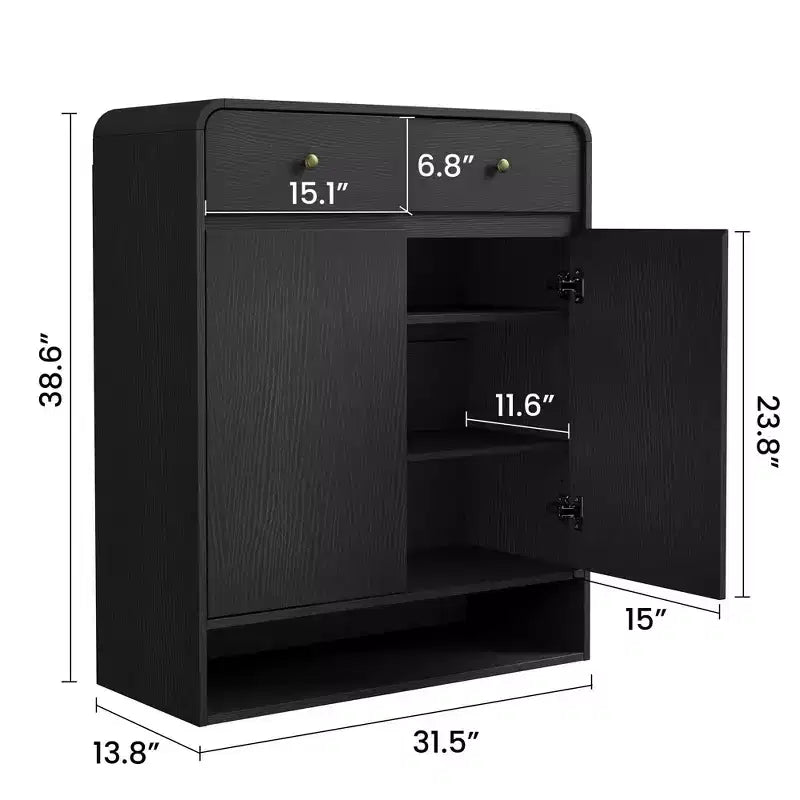 31.5 Narrow Freestanding Shoe Storage Cabinet with Adjustable Shelves, 2 Drawers & Bottom Shelf, Entryway Organizer for Hallway & Living Room