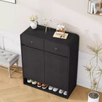 31.5 Narrow Freestanding Shoe Storage Cabinet with Adjustable Shelves, 2 Drawers & Bottom Shelf, Entryway Organizer for Hallway & Living Room
