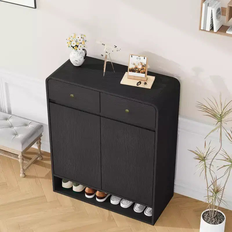 31.5 Narrow Freestanding Shoe Storage Cabinet with Adjustable Shelves, 2 Drawers & Bottom Shelf, Entryway Organizer for Hallway & Living Room