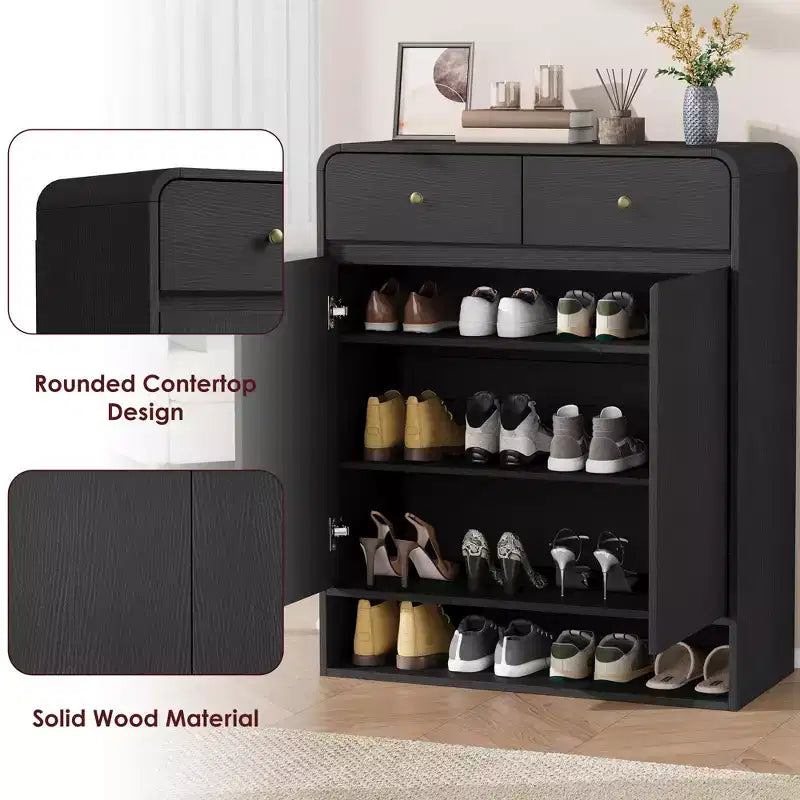 31.5 Narrow Freestanding Shoe Storage Cabinet with Adjustable Shelves, 2 Drawers & Bottom Shelf, Entryway Organizer for Hallway & Living Room