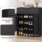 31.5 Narrow Freestanding Shoe Storage Cabinet with Adjustable Shelves, 2 Drawers & Bottom Shelf, Entryway Organizer for Hallway & Living Room