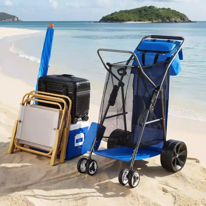 Carretto da spiaggia VEVOR con ruote grandi per sabbia, capacità di carico di 75 kg, carrello pieghevole resistente con 10 ruote piene, blu+grigio