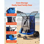 Carretto da spiaggia VEVOR con ruote grandi per sabbia, capacità di carico di 75 kg, carrello pieghevole resistente con 10 ruote piene, blu+grigio