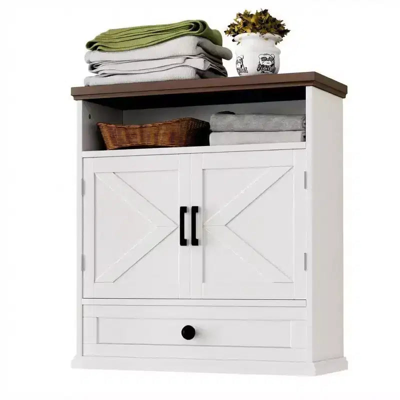 Garvee Bathroom Wall Cabinet, Farmhouse Medicine Cabinet, 24 Wide Cabinet with Drawer, Adjustable Shelf, Double Barn Doors, Storage Cabinet White
