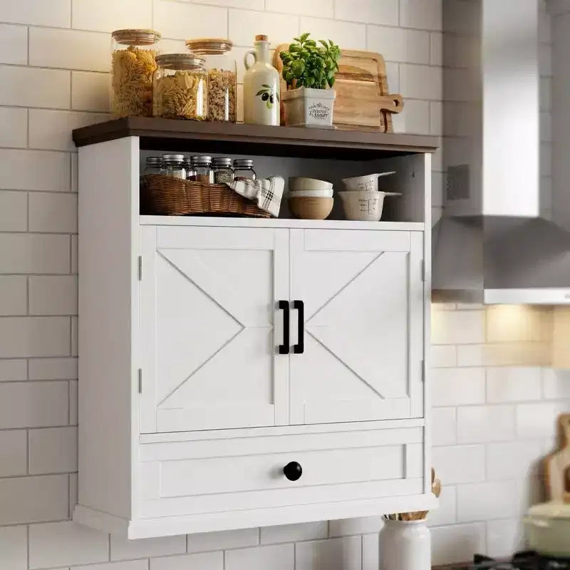 Garvee Bathroom Wall Cabinet, Farmhouse Medicine Cabinet, 24 Wide Cabinet with Drawer, Adjustable Shelf, Double Barn Doors, Storage Cabinet White