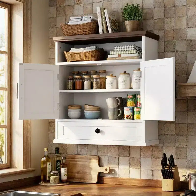 Garvee Bathroom Wall Cabinet, Farmhouse Medicine Cabinet, 24 Wide Cabinet with Drawer, Adjustable Shelf, Double Barn Doors, Storage Cabinet White