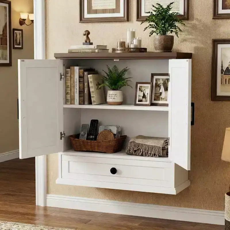 Garvee Bathroom Wall Cabinet, Farmhouse Medicine Cabinet, 24 Wide Cabinet with Drawer, Adjustable Shelf, Double Barn Doors, Storage Cabinet White