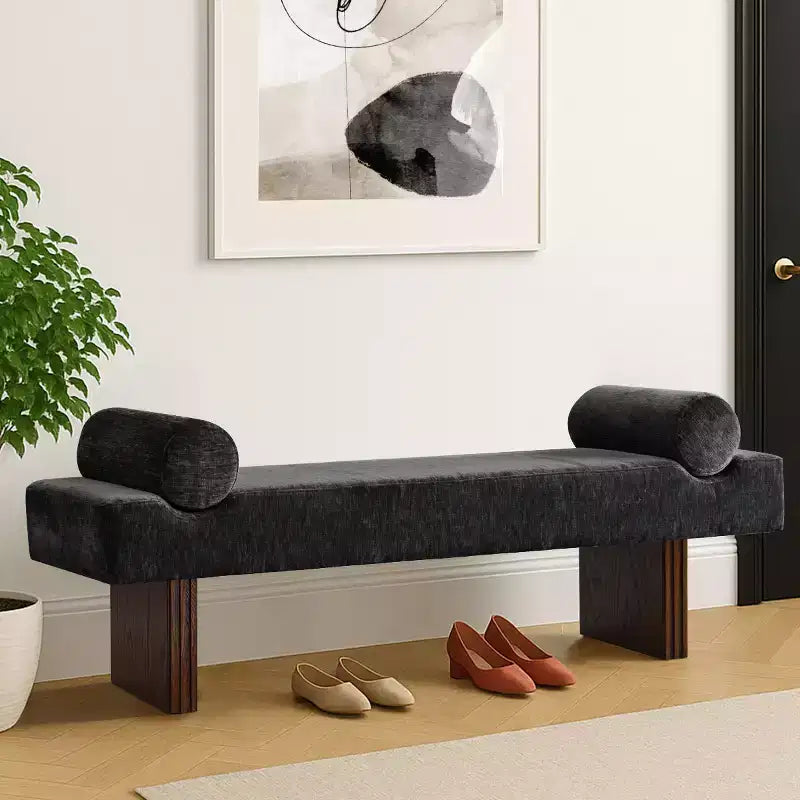 60 Modern Chenille Upholstered Bench with Throw Pillows, Entryway Bench with Padded Seat,End of Bed Bench for Bedroom or Living Room-Panipeachy