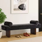 60 Modern Chenille Upholstered Bench with Throw Pillows, Entryway Bench with Padded Seat,End of Bed Bench for Bedroom or Living Room-Panipeachy
