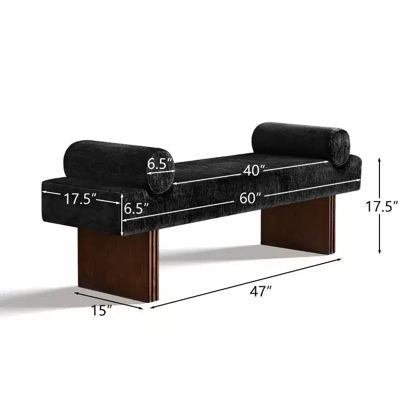 60 Modern Chenille Upholstered Bench with Throw Pillows, Entryway Bench with Padded Seat,End of Bed Bench for Bedroom or Living Room-Panipeachy