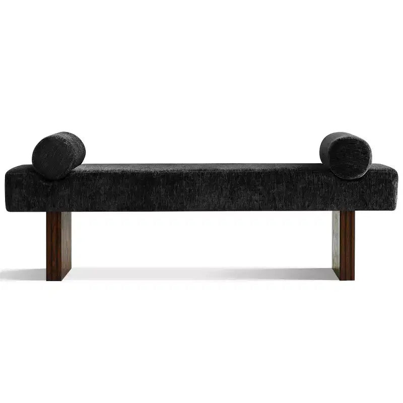 60 Modern Chenille Upholstered Bench with Throw Pillows, Entryway Bench with Padded Seat,End of Bed Bench for Bedroom or Living Room-Panipeachy