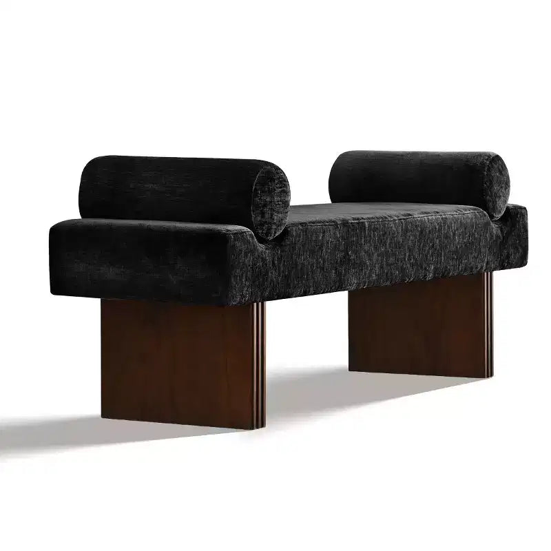 60 Modern Chenille Upholstered Bench with Throw Pillows, Entryway Bench with Padded Seat,End of Bed Bench for Bedroom or Living Room-Panipeachy