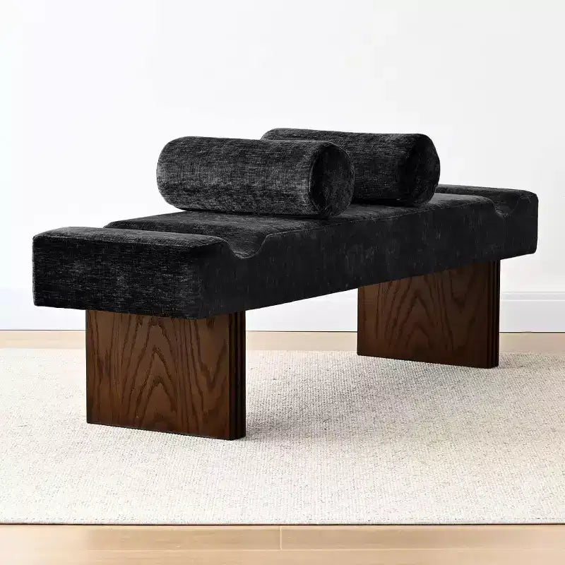 60 Modern Chenille Upholstered Bench with Throw Pillows, Entryway Bench with Padded Seat,End of Bed Bench for Bedroom or Living Room-Panipeachy