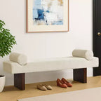 60 Modern Chenille Upholstered Bench with Throw Pillows, Entryway Bench with Padded Seat,End of Bed Bench for Bedroom or Living Room-Panipeachy