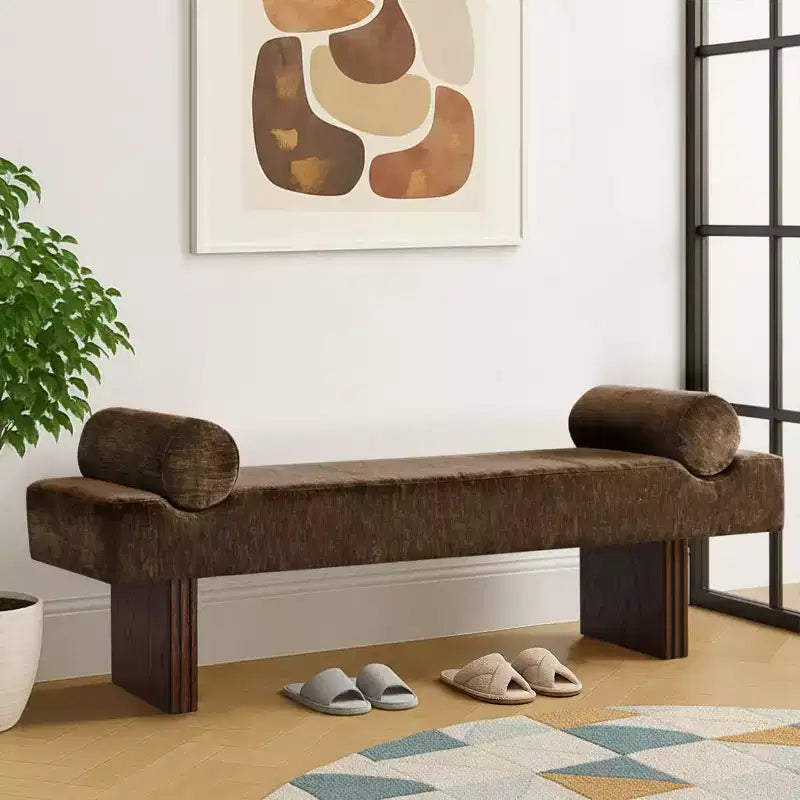 60 Modern Chenille Upholstered Bench with Throw Pillows, Entryway Bench with Padded Seat,End of Bed Bench for Bedroom or Living Room-Panipeachy