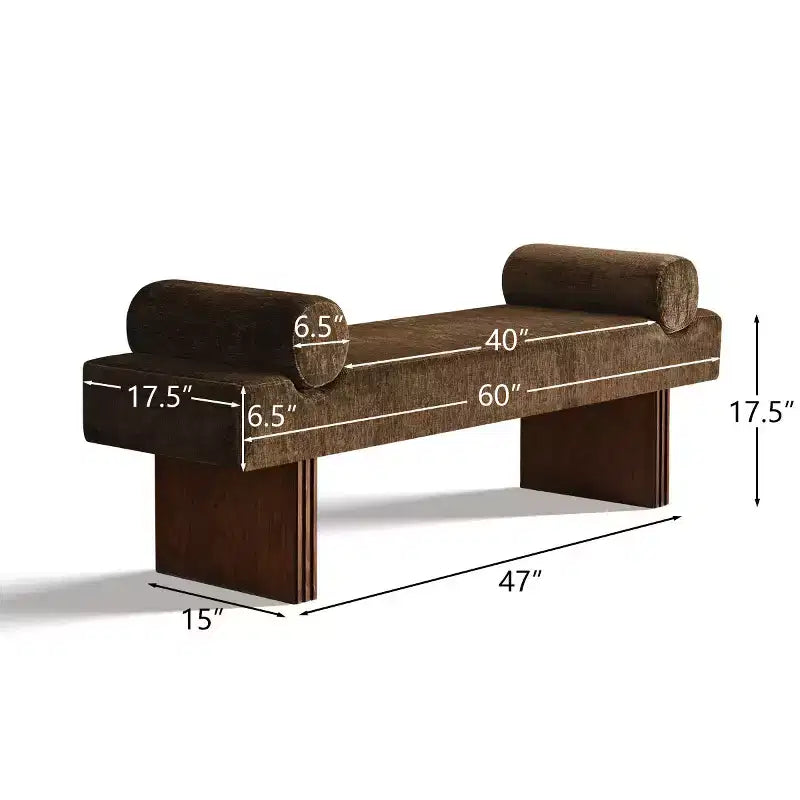 60 Modern Chenille Upholstered Bench with Throw Pillows, Entryway Bench with Padded Seat,End of Bed Bench for Bedroom or Living Room-Panipeachy