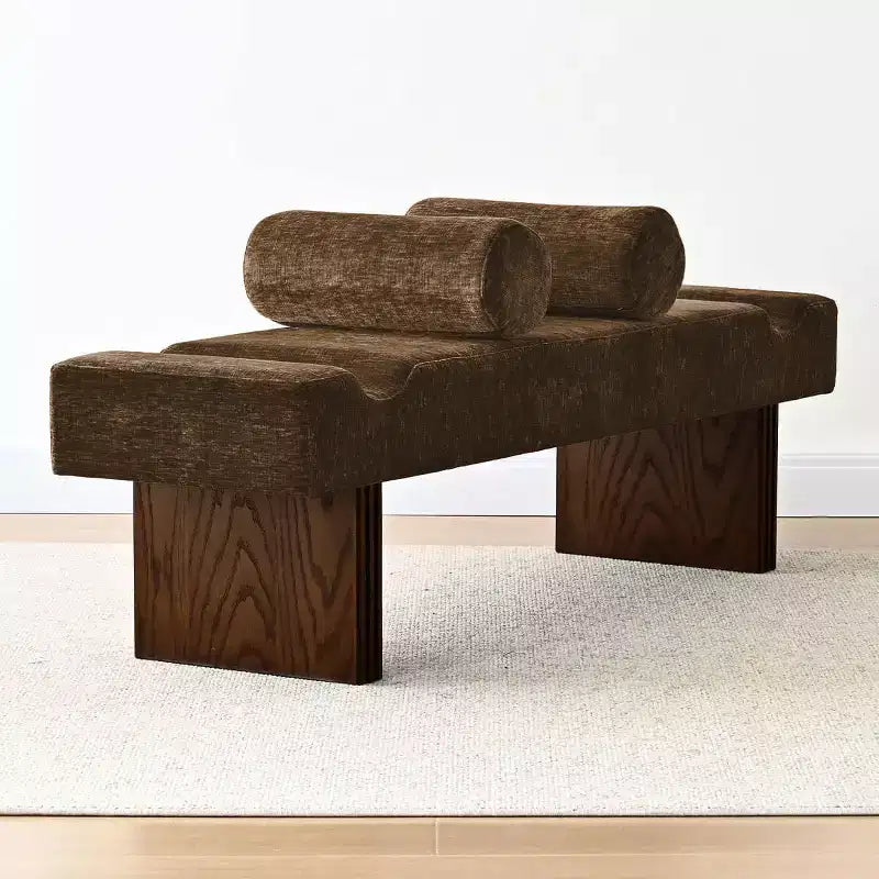 60 Modern Chenille Upholstered Bench with Throw Pillows, Entryway Bench with Padded Seat,End of Bed Bench for Bedroom or Living Room-Panipeachy