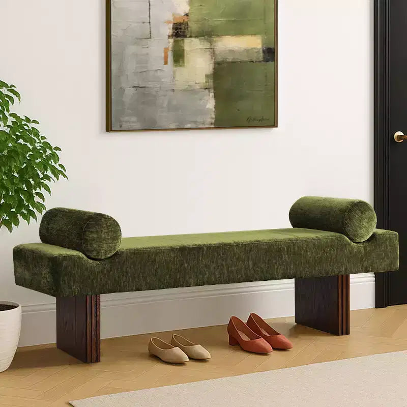 60 Modern Chenille Upholstered Bench with Throw Pillows, Entryway Bench with Padded Seat,End of Bed Bench for Bedroom or Living Room-Panipeachy