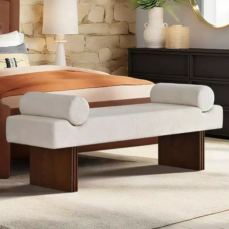 60 Modern Chenille Upholstered Bench with Throw Pillows, Entryway Bench with Padded Seat,End of Bed Bench for Bedroom or Living Room-Panipeachy
