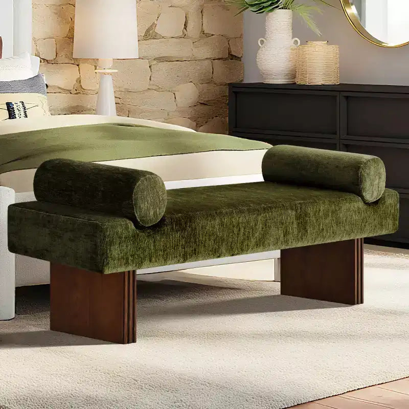 60 Modern Chenille Upholstered Bench with Throw Pillows, Entryway Bench with Padded Seat,End of Bed Bench for Bedroom or Living Room-Panipeachy