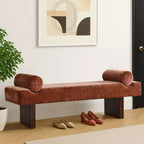 60 Modern Chenille Upholstered Bench with Throw Pillows, Entryway Bench with Padded Seat,End of Bed Bench for Bedroom or Living Room-Panipeachy