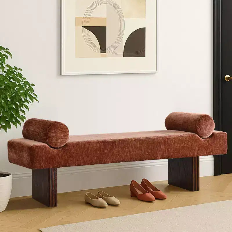 60 Modern Chenille Upholstered Bench with Throw Pillows, Entryway Bench with Padded Seat,End of Bed Bench for Bedroom or Living Room-Panipeachy