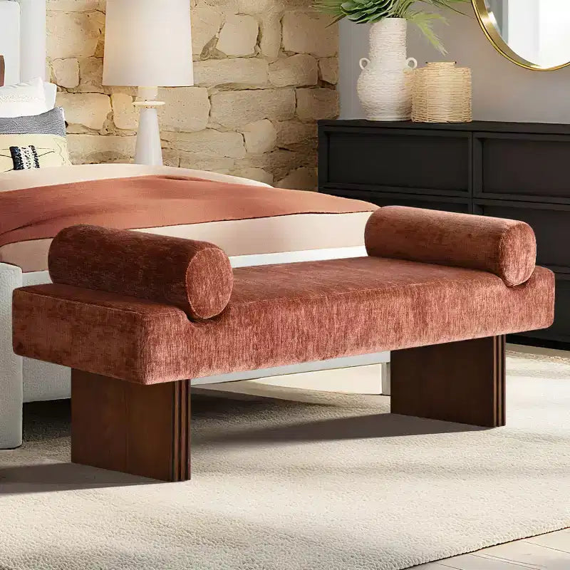 60 Modern Chenille Upholstered Bench with Throw Pillows, Entryway Bench with Padded Seat,End of Bed Bench for Bedroom or Living Room-Panipeachy