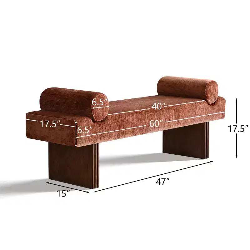 60 Modern Chenille Upholstered Bench with Throw Pillows, Entryway Bench with Padded Seat,End of Bed Bench for Bedroom or Living Room-Panipeachy