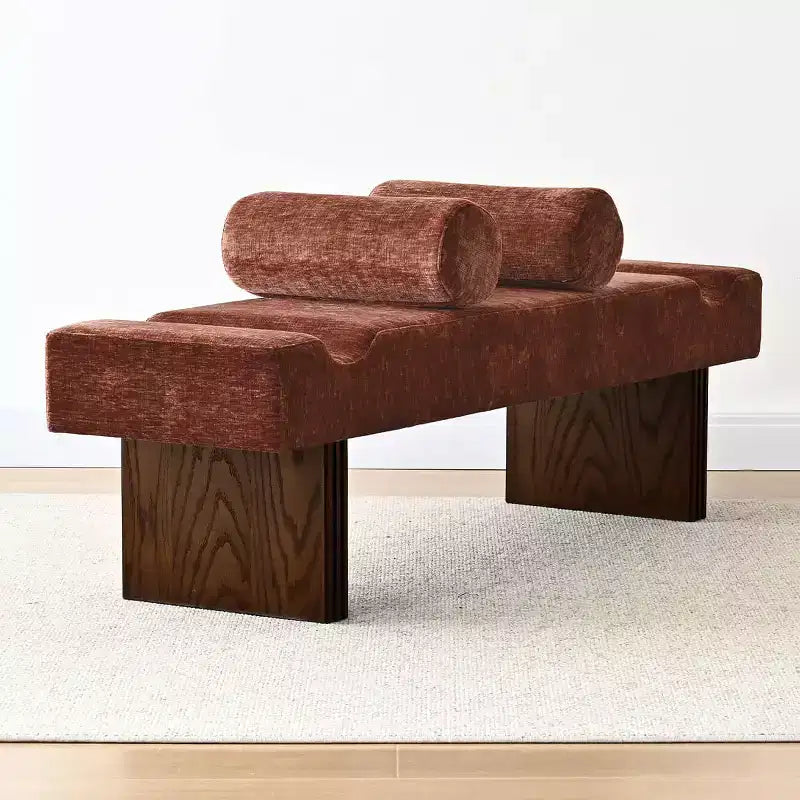 60 Modern Chenille Upholstered Bench with Throw Pillows, Entryway Bench with Padded Seat,End of Bed Bench for Bedroom or Living Room-Panipeachy