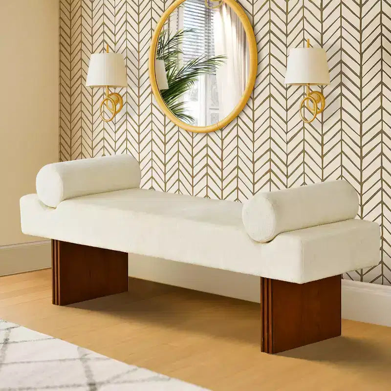 60 Modern Chenille Upholstered Bench with Throw Pillows, Entryway Bench with Padded Seat,End of Bed Bench for Bedroom or Living Room-Panipeachy