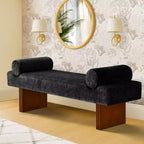 60 Modern Chenille Upholstered Bench with Throw Pillows, Entryway Bench with Padded Seat,End of Bed Bench for Bedroom or Living Room-Panipeachy