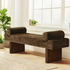 60 Modern Chenille Upholstered Bench with Throw Pillows, Entryway Bench with Padded Seat,End of Bed Bench for Bedroom or Living Room-Panipeachy
