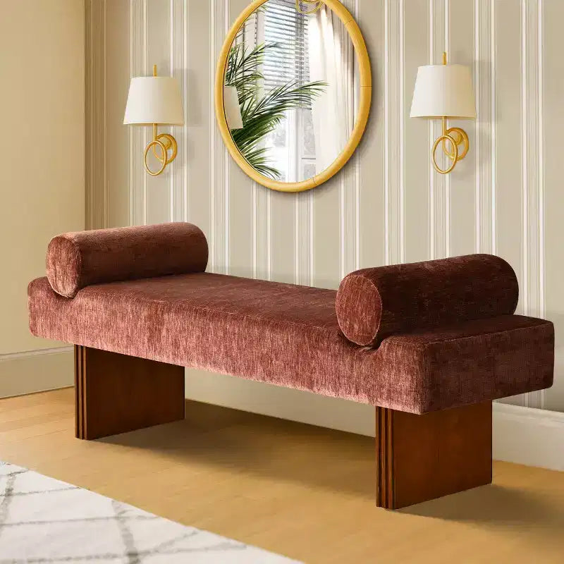 60 Modern Chenille Upholstered Bench with Throw Pillows, Entryway Bench with Padded Seat,End of Bed Bench for Bedroom or Living Room-Panipeachy
