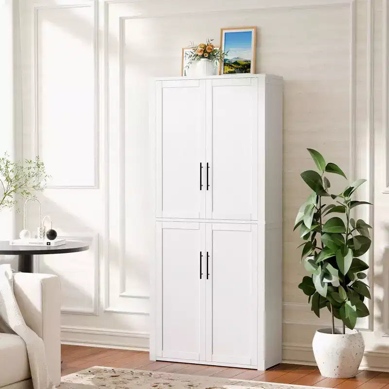 PexFix Mobile Dispensa da Cucina, Armadio Indipendente per Alimenti con 4 Ante e Ripiani Regolabili, Organizzatore per Ripostiglio a Pavimento