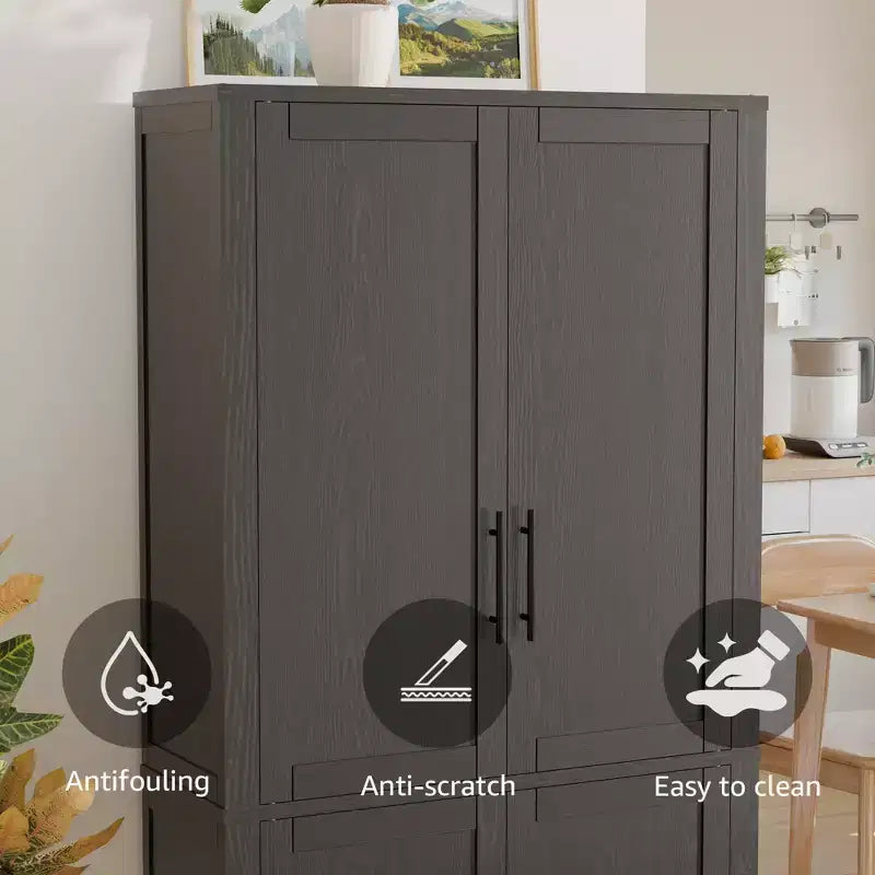 PexFix Mobile Dispensa da Cucina, Armadio Indipendente per Alimenti con 4 Ante e Ripiani Regolabili, Organizzatore per Ripostiglio a Pavimento