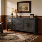 Mobile porta TV da 65" stile rustico per TV fino a 70" - Mobile TV moderno di metà secolo con 2 ante in vetro e 3 cassetti - Console multimediale in legno
