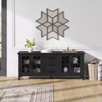 Mobile porta TV da 65" stile rustico per TV fino a 70" - Mobile TV moderno di metà secolo con 2 ante in vetro e 3 cassetti - Console multimediale in legno