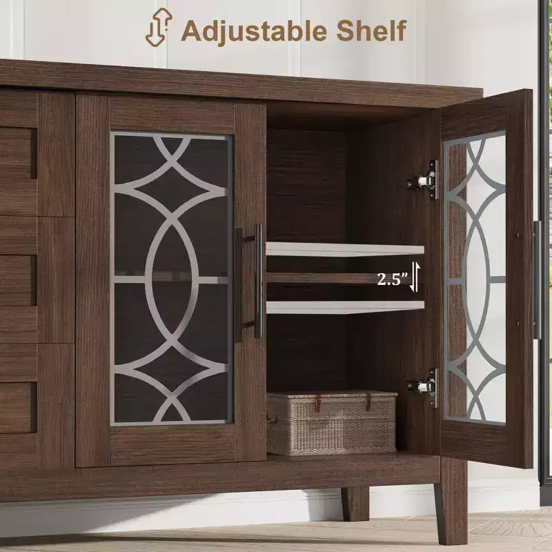 Mobile porta TV da 65" stile rustico per TV fino a 70" - Mobile TV moderno di metà secolo con 2 ante in vetro e 3 cassetti - Console multimediale in legno