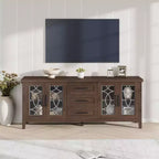 Mobile porta TV da 65" stile rustico per TV fino a 70" - Mobile TV moderno di metà secolo con 2 ante in vetro e 3 cassetti - Console multimediale in legno