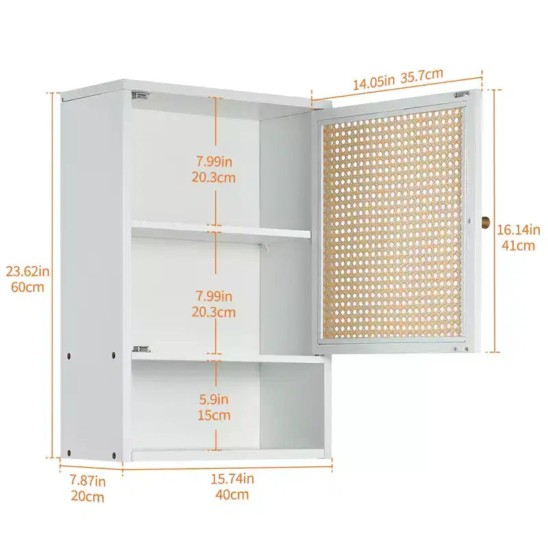Pensile da Bagno in Bambù con Ante in Rattan - Armadietto dei Medicinali con Ripiano Regolabile e Organizzatore Salvaspazio sopra il WC
