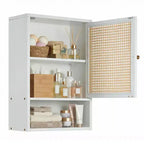 Pensile da Bagno in Bambù con Ante in Rattan - Armadietto dei Medicinali con Ripiano Regolabile e Organizzatore Salvaspazio sopra il WC