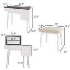 Cassettiera da trucco bianca con specchio a scomparsa, 2 cassetti e 8 scomparti per camera da letto, design 3 in 1, salvaspazio