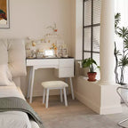 Cassettiera da trucco bianca con specchio a scomparsa, 2 cassetti e 8 scomparti per camera da letto, design 3 in 1, salvaspazio